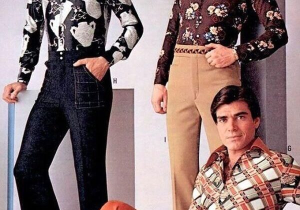 Men in vintage 70s fashion outfits.