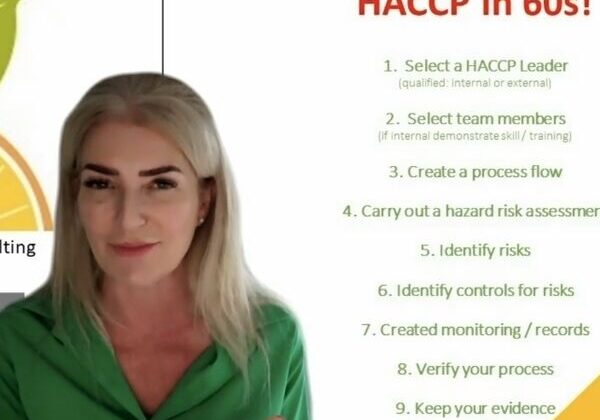 Woman presenting HACCP steps in sixty seconds.