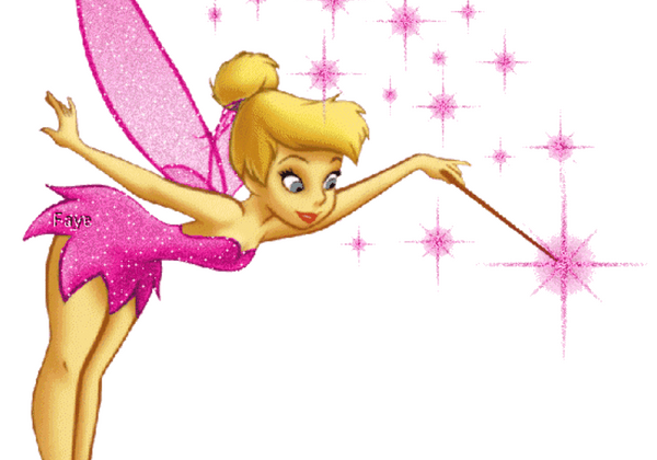 Fairy with wand and sparkling pink wings.