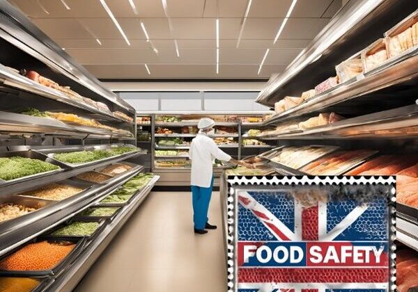 Person inspecting produce in supermarket aisle.