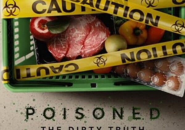 Caution tape over food in basket.