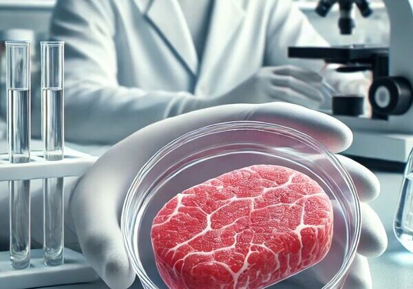 Lab-grown meat sample in a petri dish.