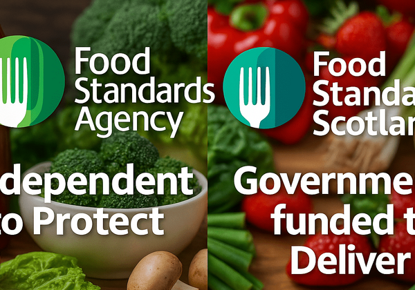 Food standards agencies with vegetables displayed.